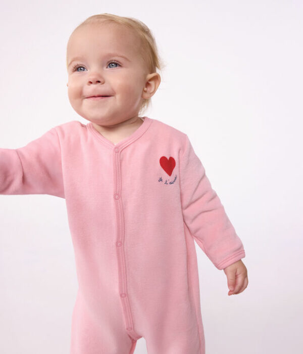 Pyjama bébé en velours uni avec motif placé