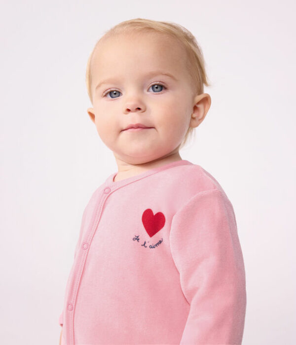 Pyjama bébé en velours uni avec motif placé