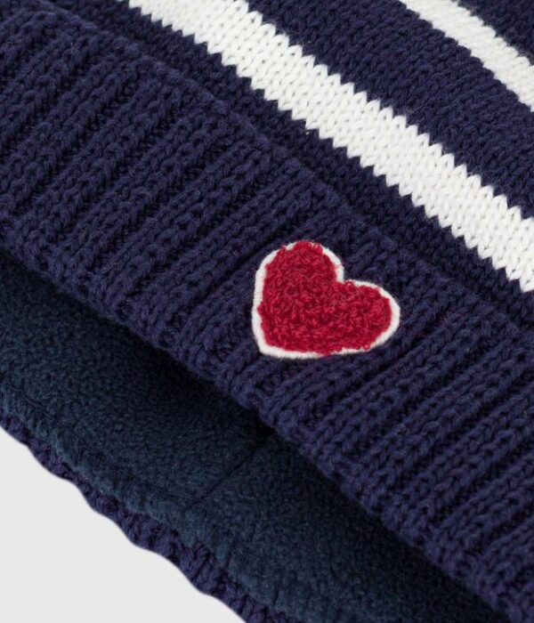 Bonnet bébé à rayures en tricot doublé polaire