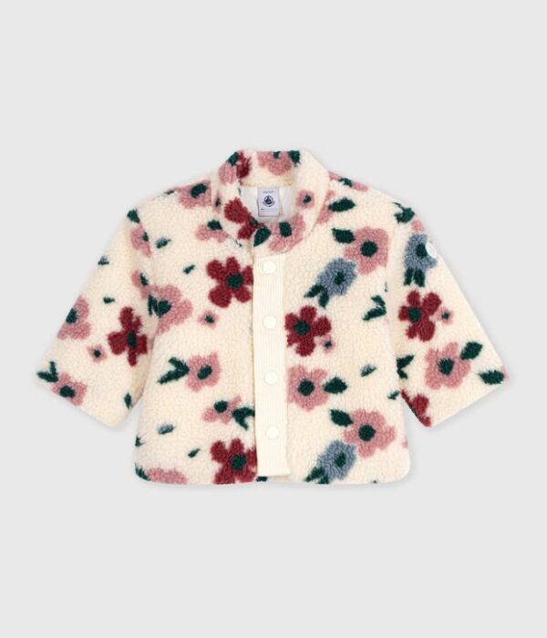 Manteau bébé ouatiné en sherpa imprimée fleurs