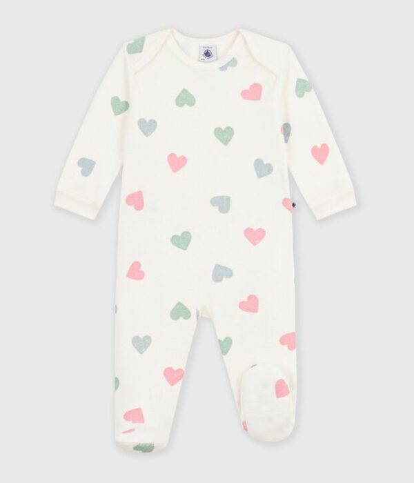 Pyjama bébé en coton éponge ouverture sans pression imprimé cœurs
