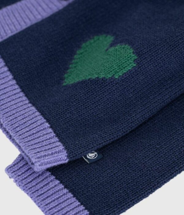 Cardigan bébé en tricot laine et coton et motifs jacquards cœurs
