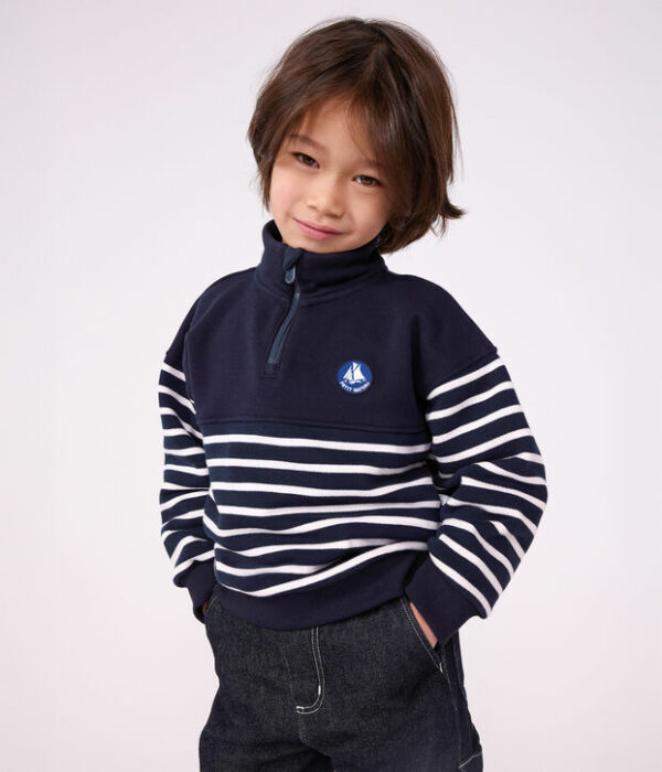 Sweatshirt col camionneur enfant en coton à rayures