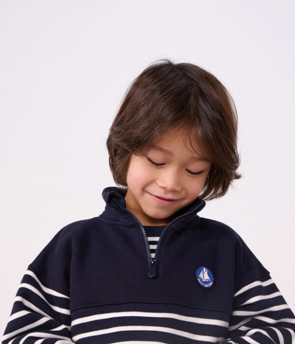 Sweatshirt col camionneur enfant en coton à rayures