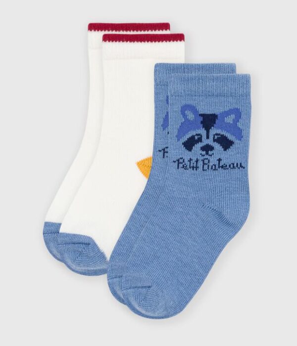 2 paires de chaussettes bébé en coton unie et motif animalier