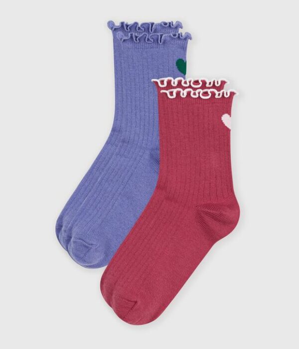 2 paires de chaussettes enfant en coton motif cœur
