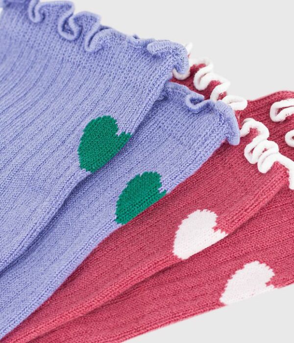 2 paires de chaussettes enfant en coton motif cœur
