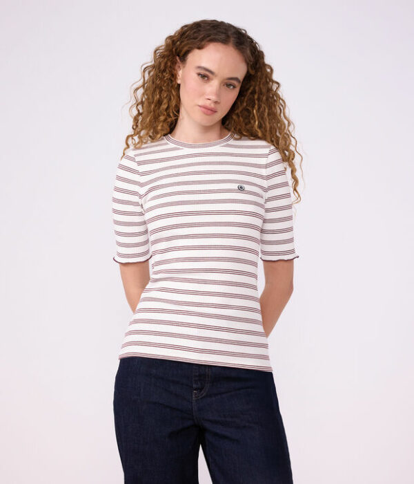 Tee-shirt femme en coton manches courtes à rayures