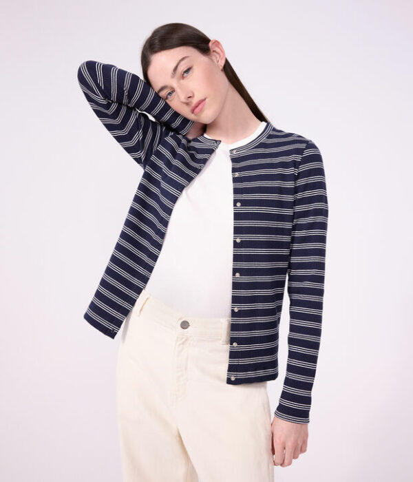 Cardigan femme en coton à rayures