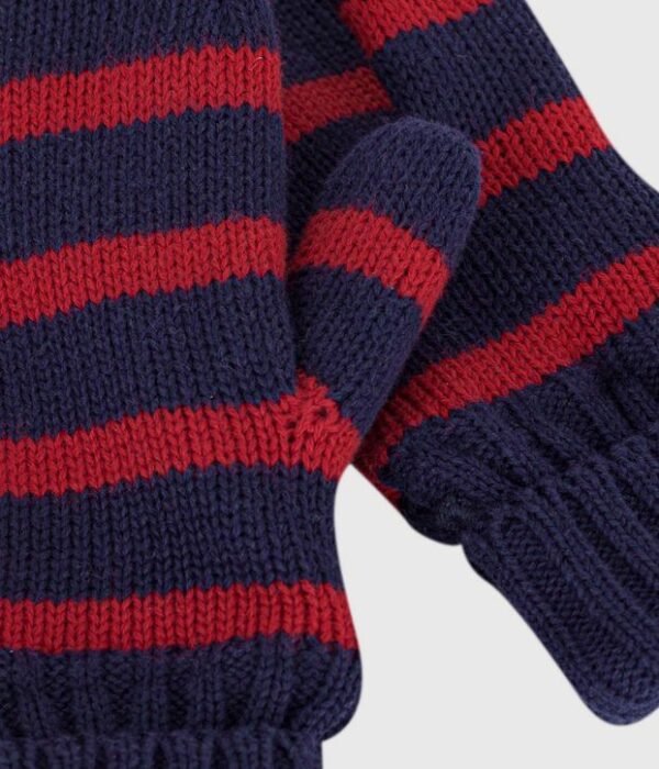 Moufles enfant en tricot à rayures doublé polaire