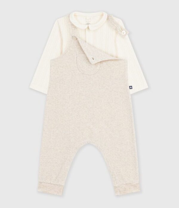 Ensemble salopette et body bébé en coton avec col uni