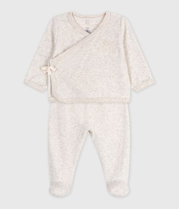 Ensemble bébé en coton brodé poitrine uni