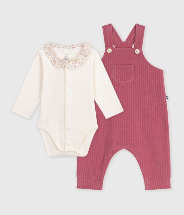 Ensemble salopette et body bébé en coton avec col uni
