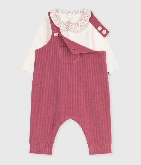 Ensemble salopette et body bébé en coton avec col uni
