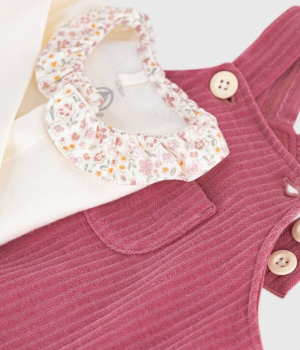 Ensemble salopette et body bébé en coton avec col uni