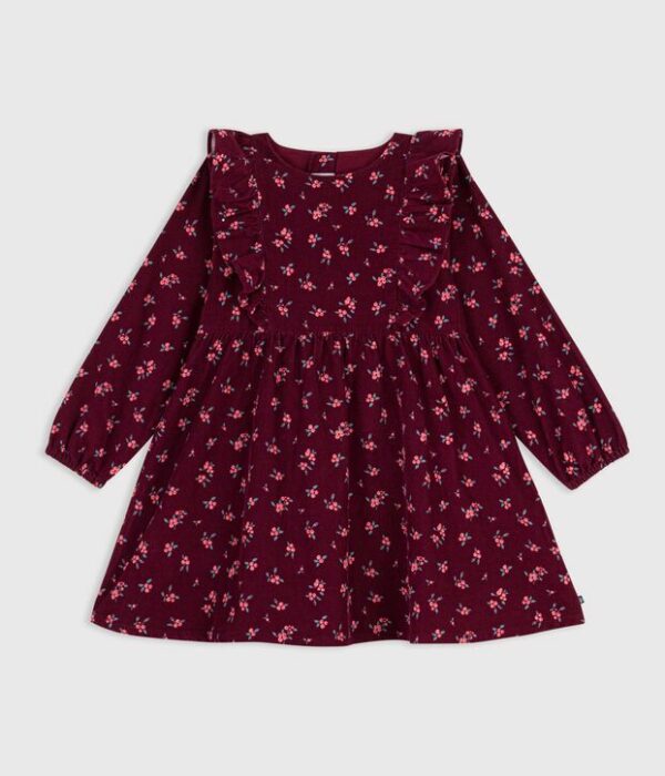 Robe enfant en velours manches longues à fleurs