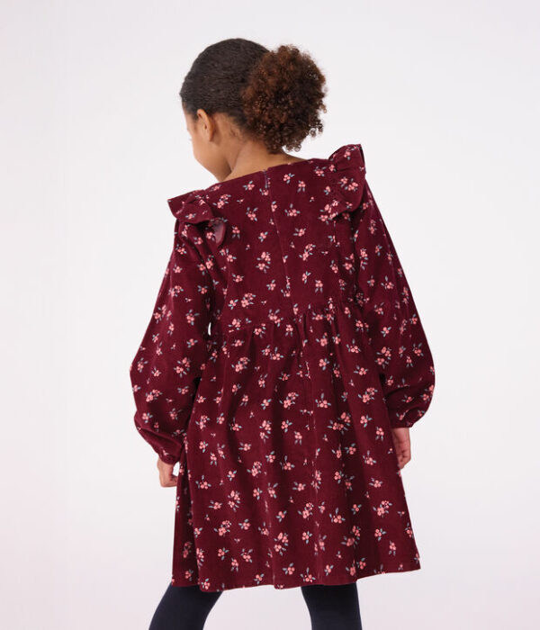 Robe enfant en velours manches longues à fleurs