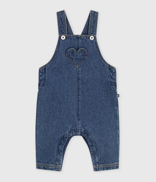 Salopette bébé en jean jambes longues et poche cœur
