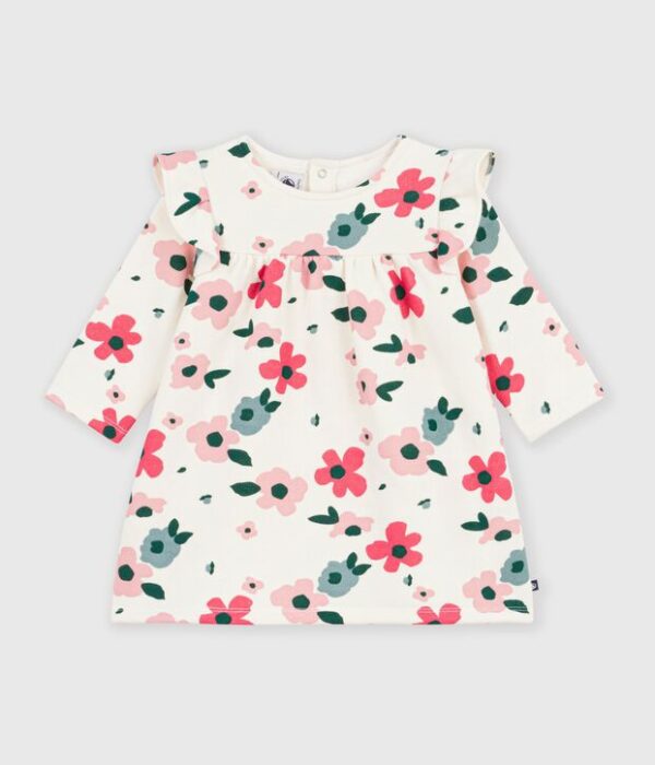 Robe bébé en coton manches longues imprimée à fleurs