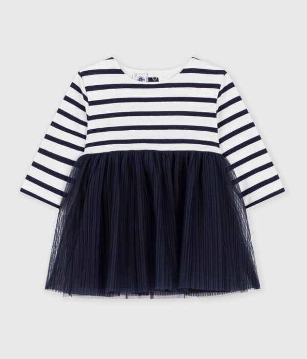 Robe bébé bi-matière manches longues à rayures