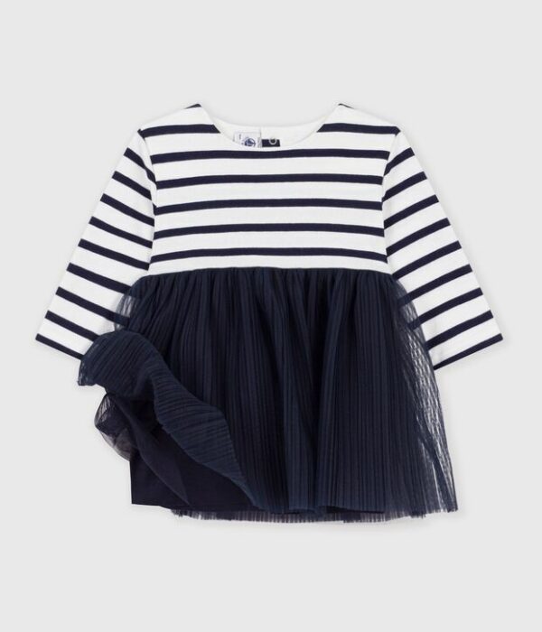 Robe bébé bi-matière manches longues à rayures