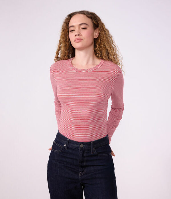 Tee-shirt femme en coton manches longues à rayures