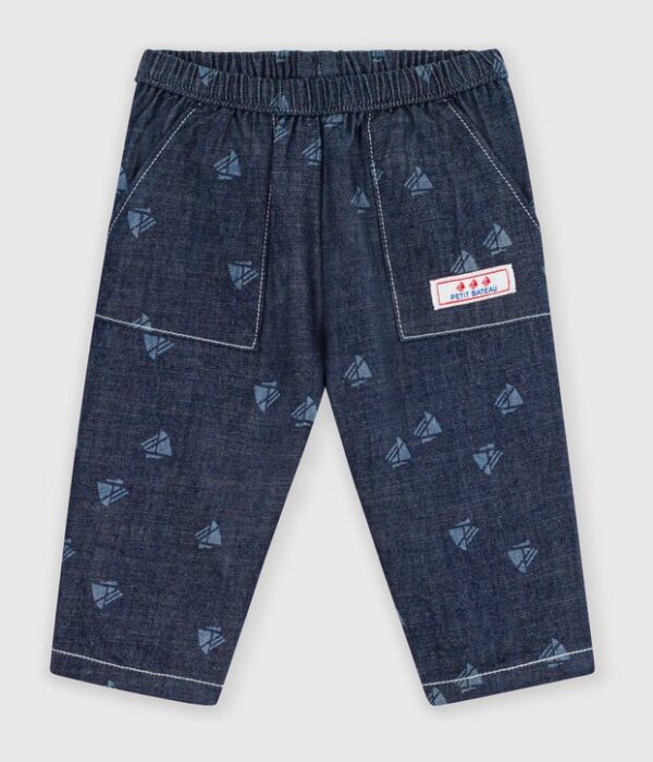 Pantalon bébé en denim imprimé bateaux