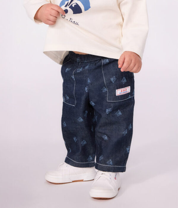 Pantalon bébé en denim imprimé bateaux