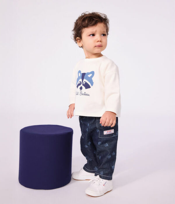 Pantalon bébé en denim imprimé bateaux