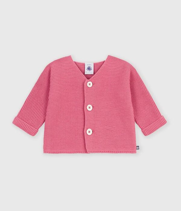 Cardigan bébé tricot point mousse en coton uni