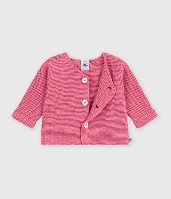 Cardigan bébé tricot point mousse en coton uni