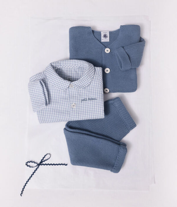 Cardigan bébé tricot point mousse en coton uni