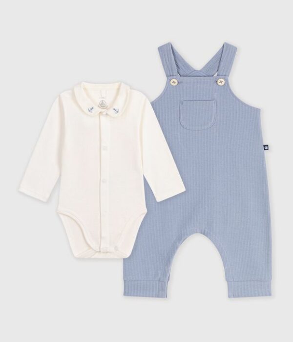 Ensemble salopette et body bébé en coton avec col uni