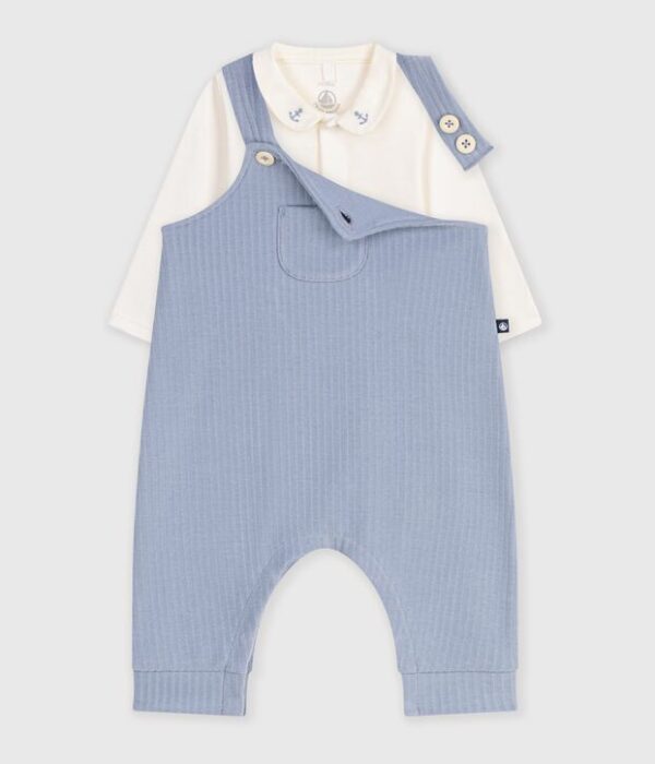 Ensemble salopette et body bébé en coton avec col uni