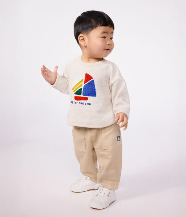 Pantalon bébé en coton uni avec badge, style cargo