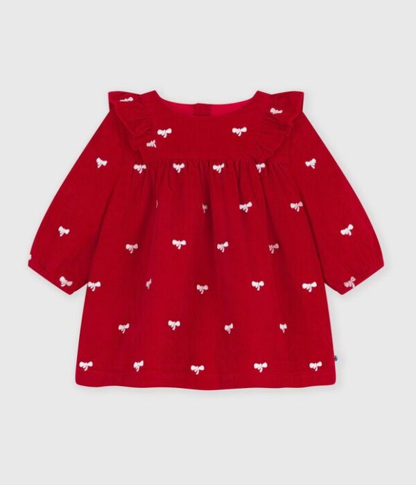 Robe bébé en velours manches longues et broderies motif nœuds