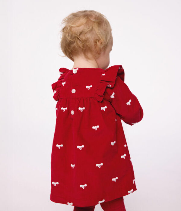 Robe bébé en velours manches longues et broderies motif nœuds