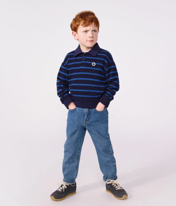 Sweatshirt col polo enfant en coton à rayures