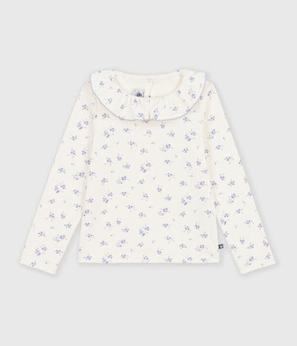 Tee-shirt à col enfant manches longues à fleurs