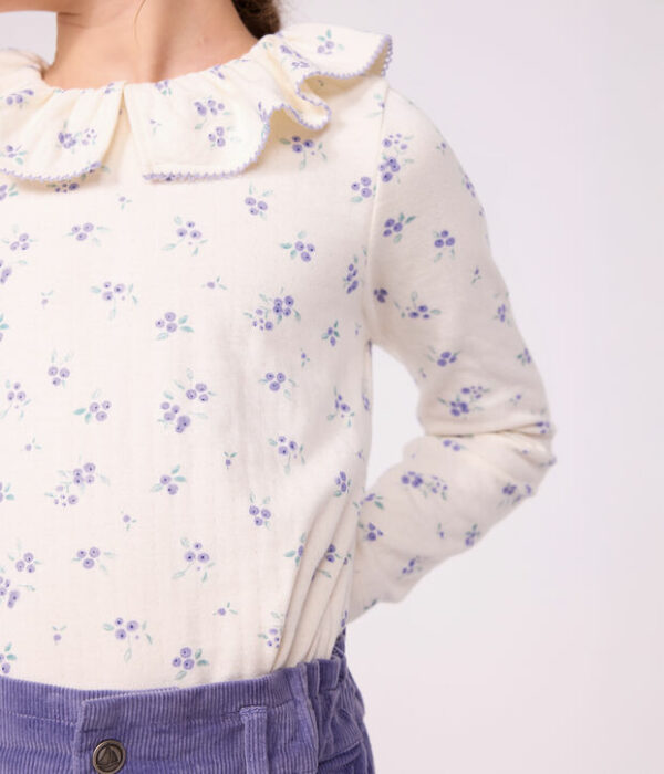Tee-shirt à col enfant manches longues à fleurs