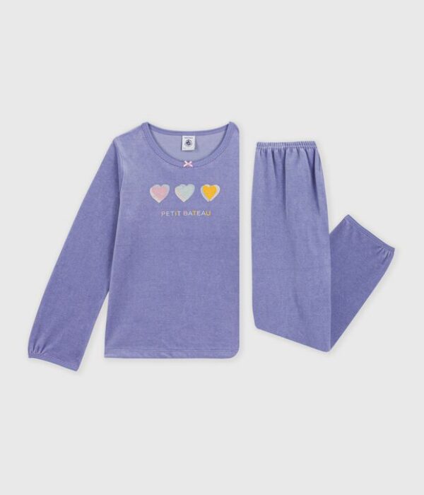 Pyjama enfant en velours à motif cœurs