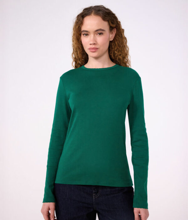 Tee-shirt femme finitions point cocotte en coton manches longues