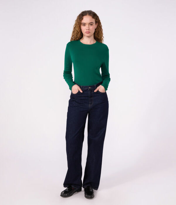 Tee-shirt femme finitions point cocotte en coton manches longues