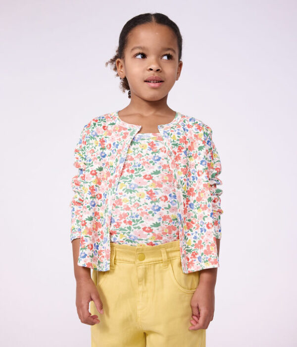 Cardigan enfant en coton à fleurs