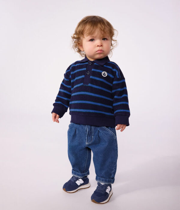 Sweatshirt bébé en coton à rayures et son col polo
