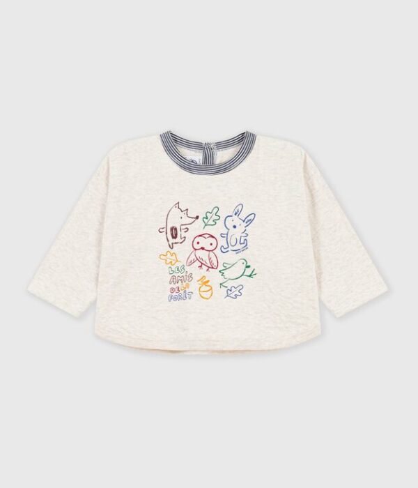 Tee-shirt bébé en coton manches longues uni à motif