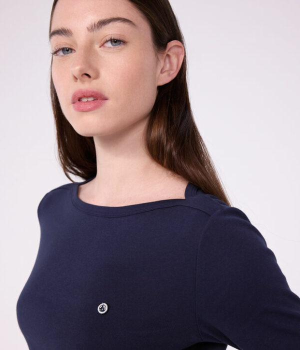 Tee-shirt femme col amiral en coton manches longues