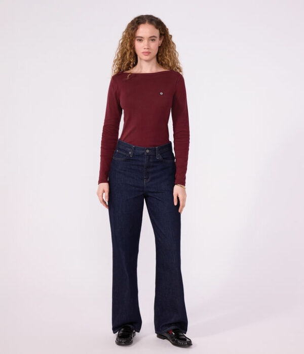 Tee-shirt femme col amiral en coton manches longues