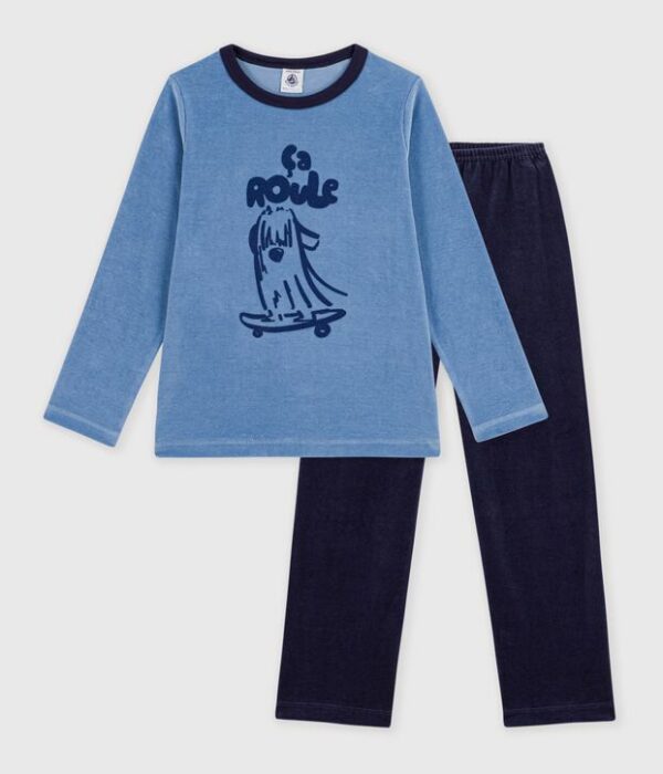 Pyjama enfant en velours uni à motif