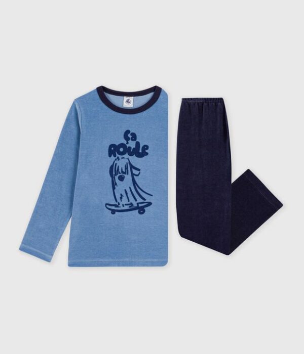 Pyjama enfant en velours uni à motif